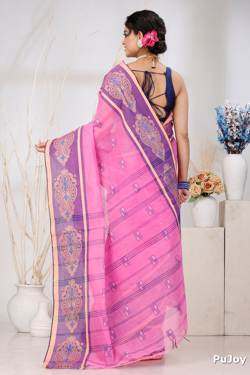 Pink Pure Cotton Mitul Tant Saree (1546)