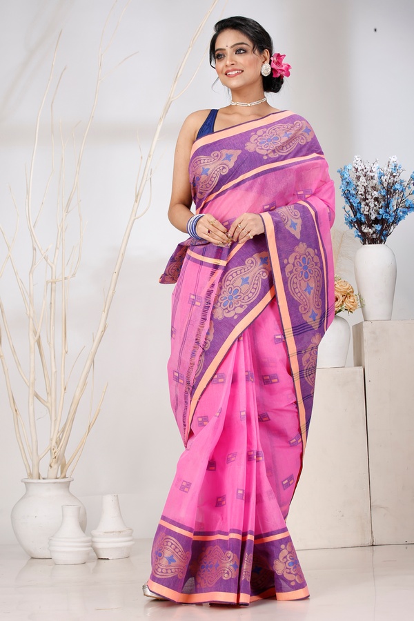 Pink Pure Cotton Mitul Tant Saree (1546)