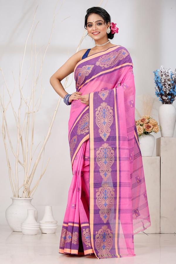 Pink Pure Cotton Mitul Tant Saree (1546)
