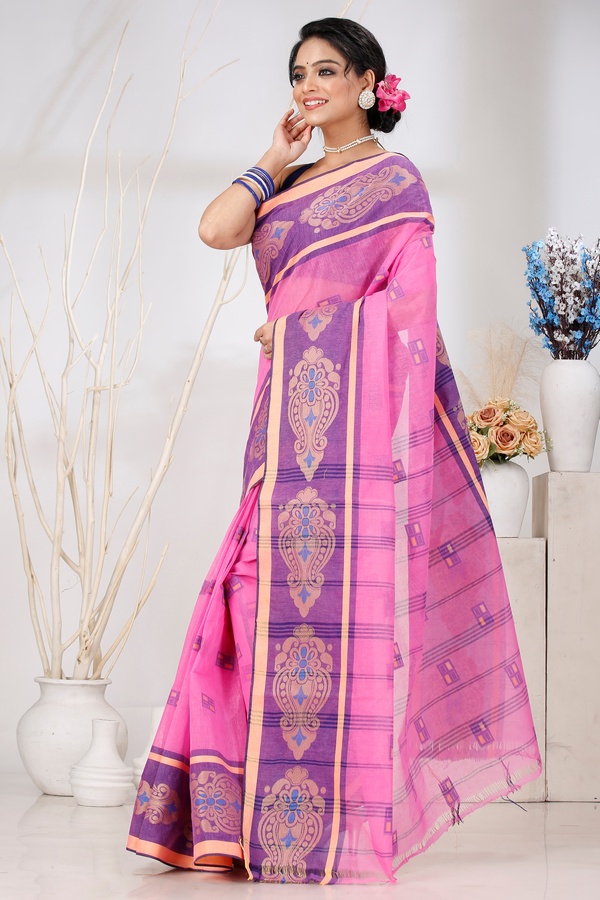 Pink Pure Cotton Mitul Tant Saree (1546)