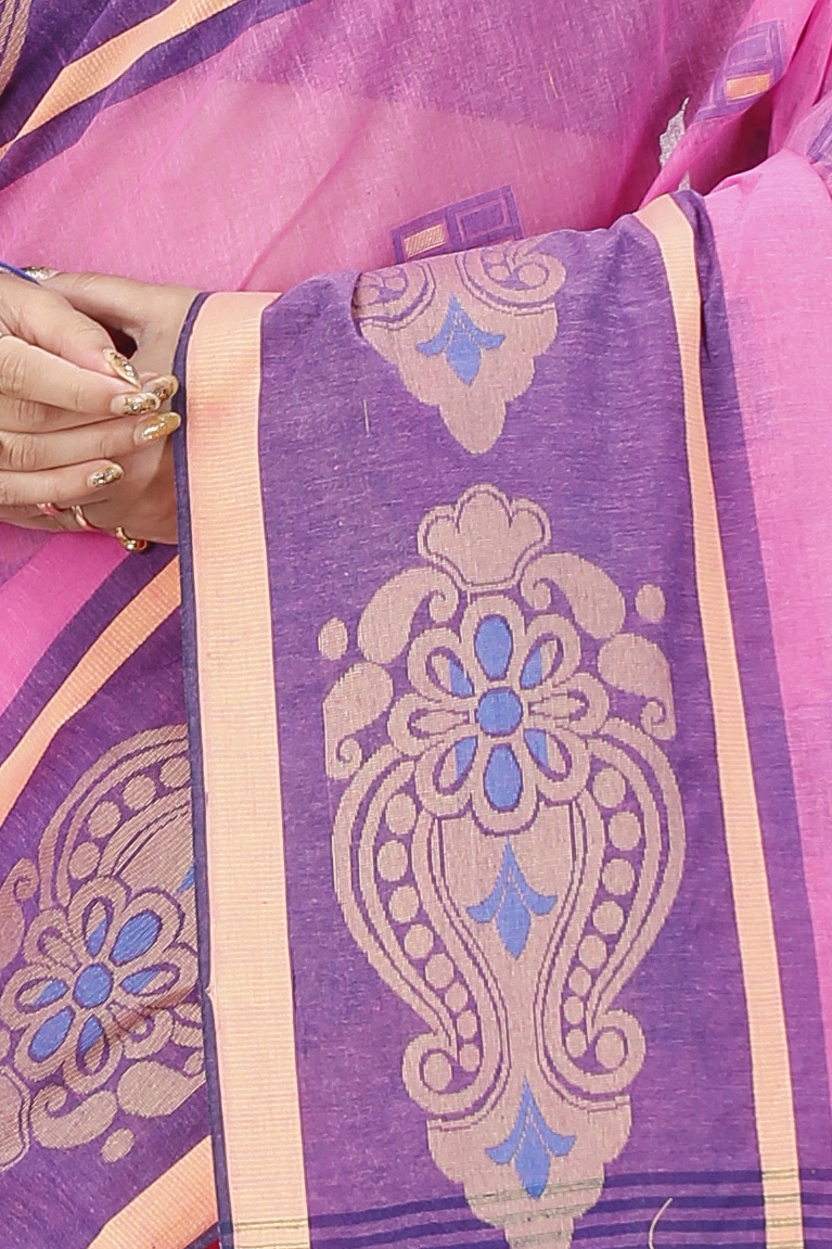 Pink Pure Cotton Mitul Tant Saree (1546)