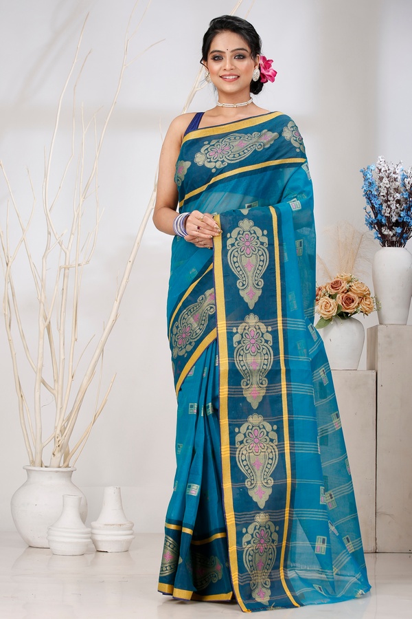 Dark Green Pure Cotton Mitul Tant Saree (1547)