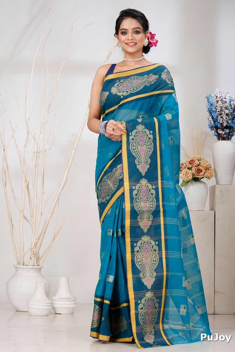 Dark Green Pure Cotton Mitul Tant Saree (1547)