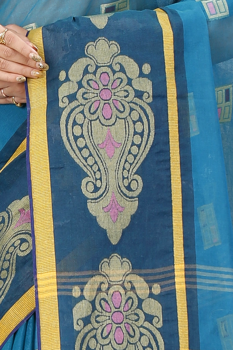 Dark Green Pure Cotton Mitul Tant Saree (1547)