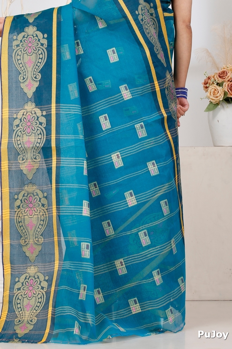 Dark Green Pure Cotton Mitul Tant Saree (1547)