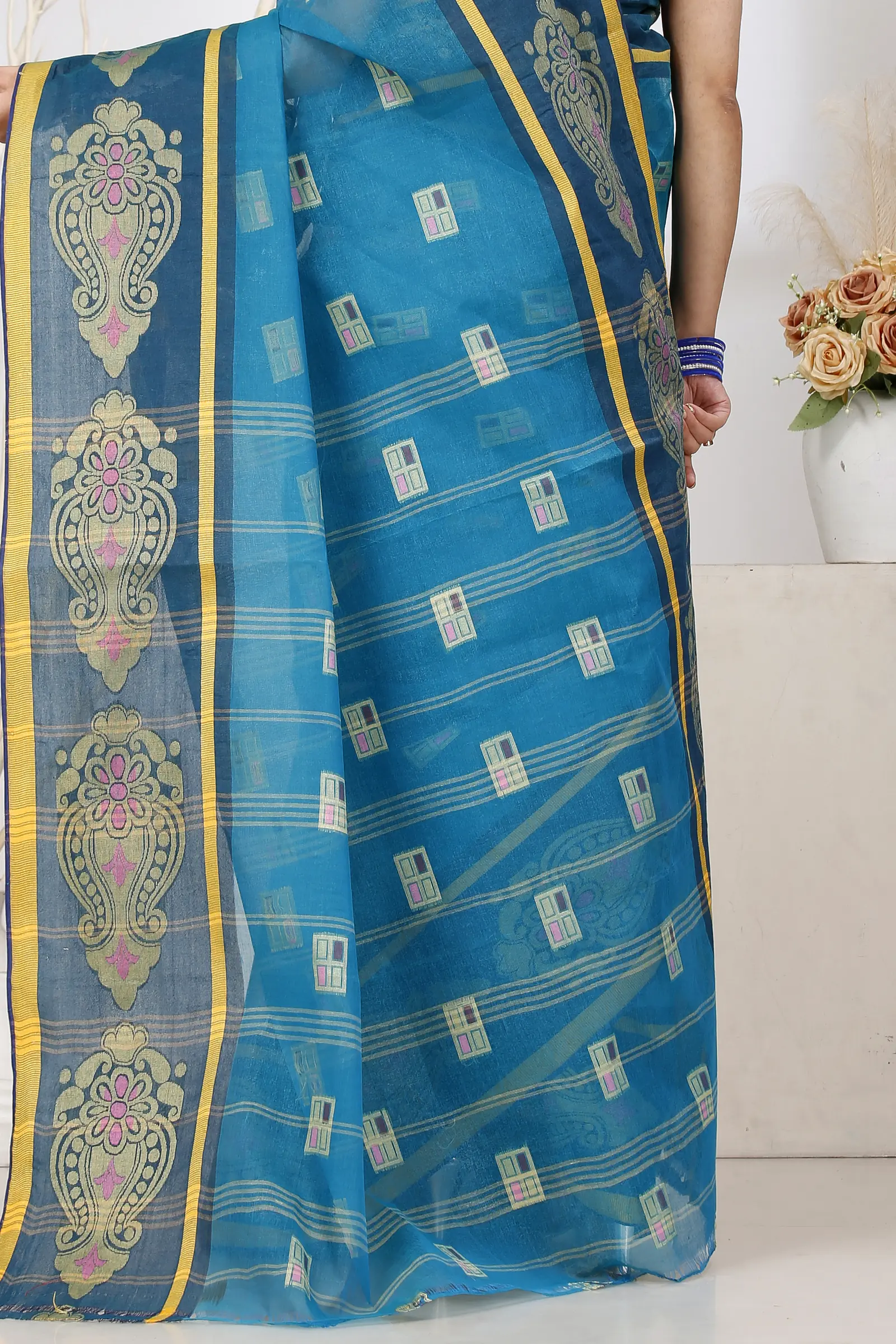 Dark Green Pure Cotton Mitul Tant Saree (1547)