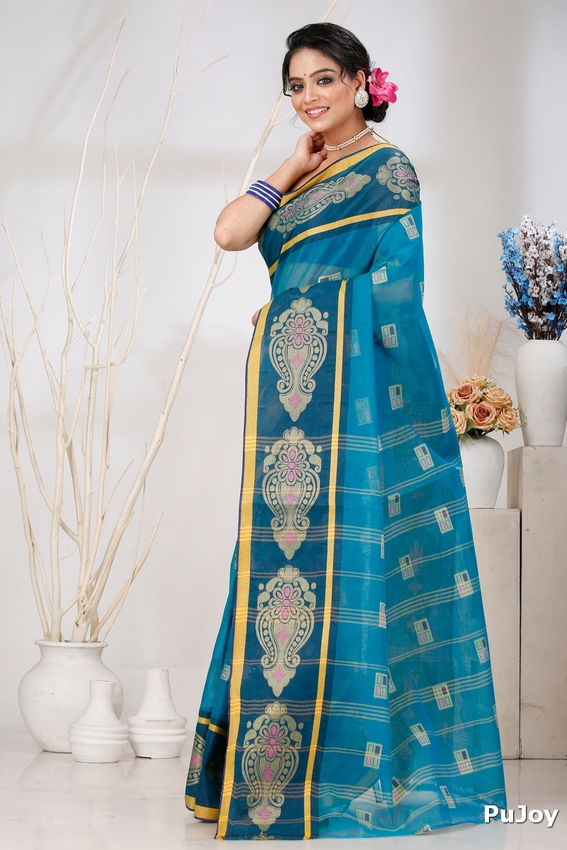 Dark Green Pure Cotton Mitul Tant Saree (1547)