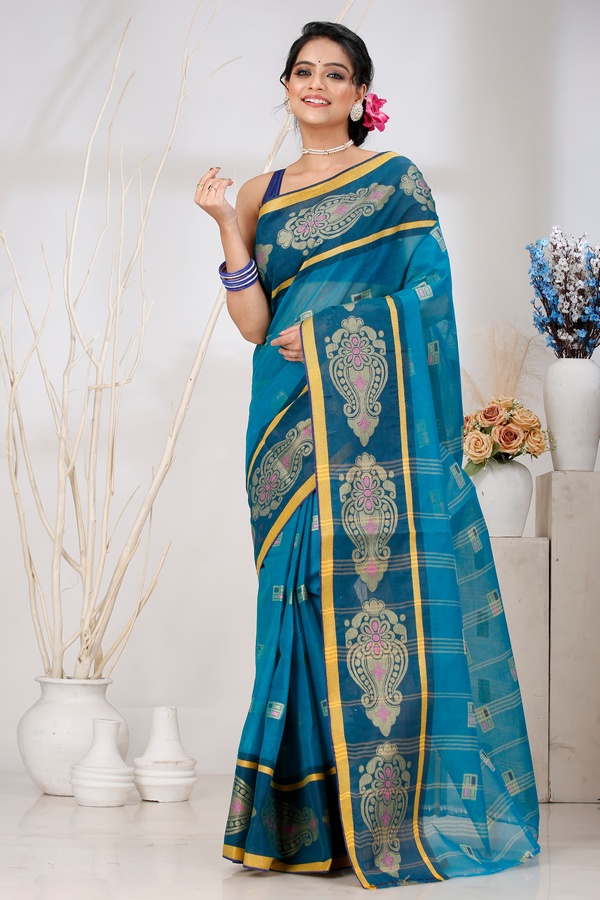 Dark Green Pure Cotton Mitul Tant Saree (1547)