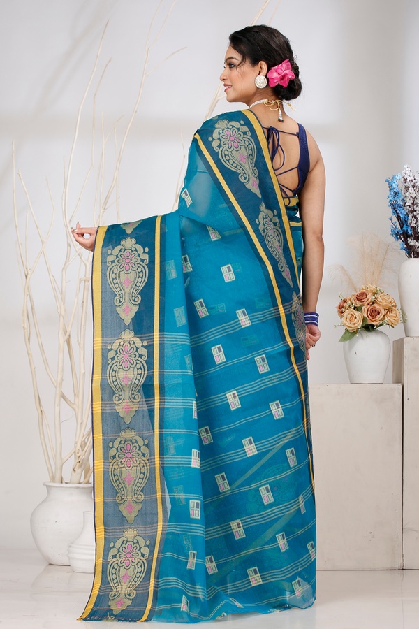 Dark Green Pure Cotton Mitul Tant Saree (1547)