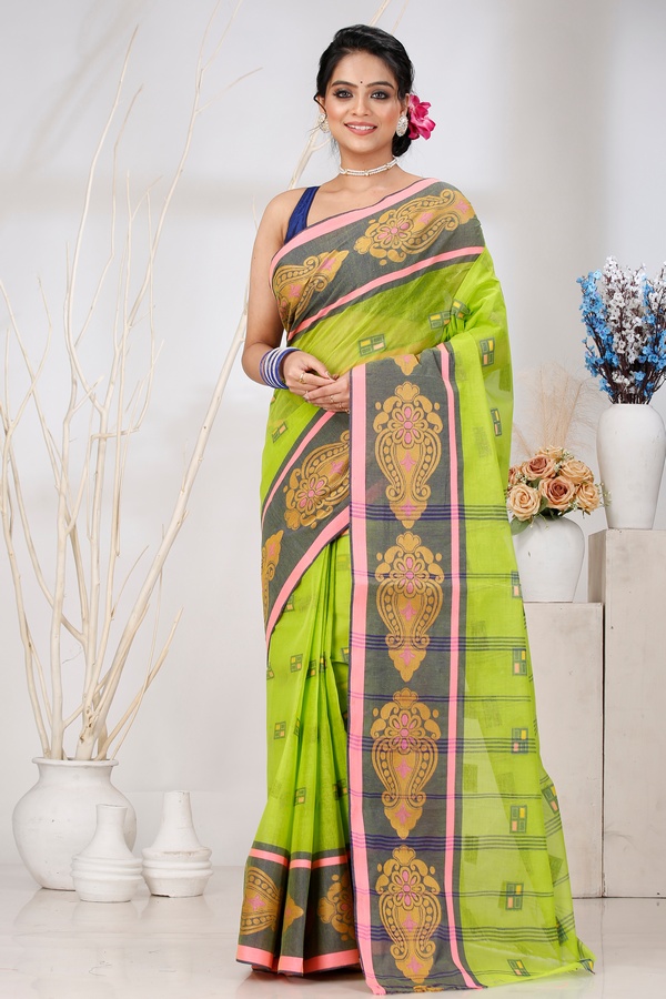 Light Green Pure Cotton Mitul Tant Saree (1548)