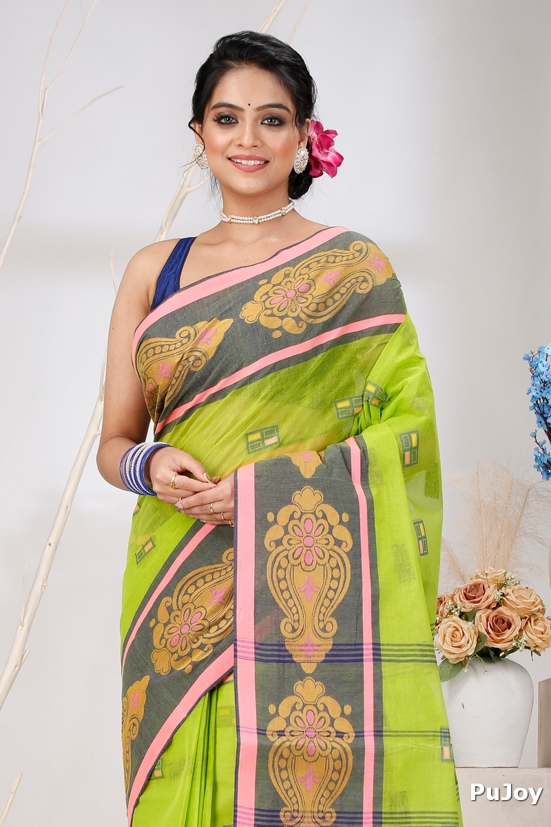 Light Green Pure Cotton Mitul Tant Saree (1548)