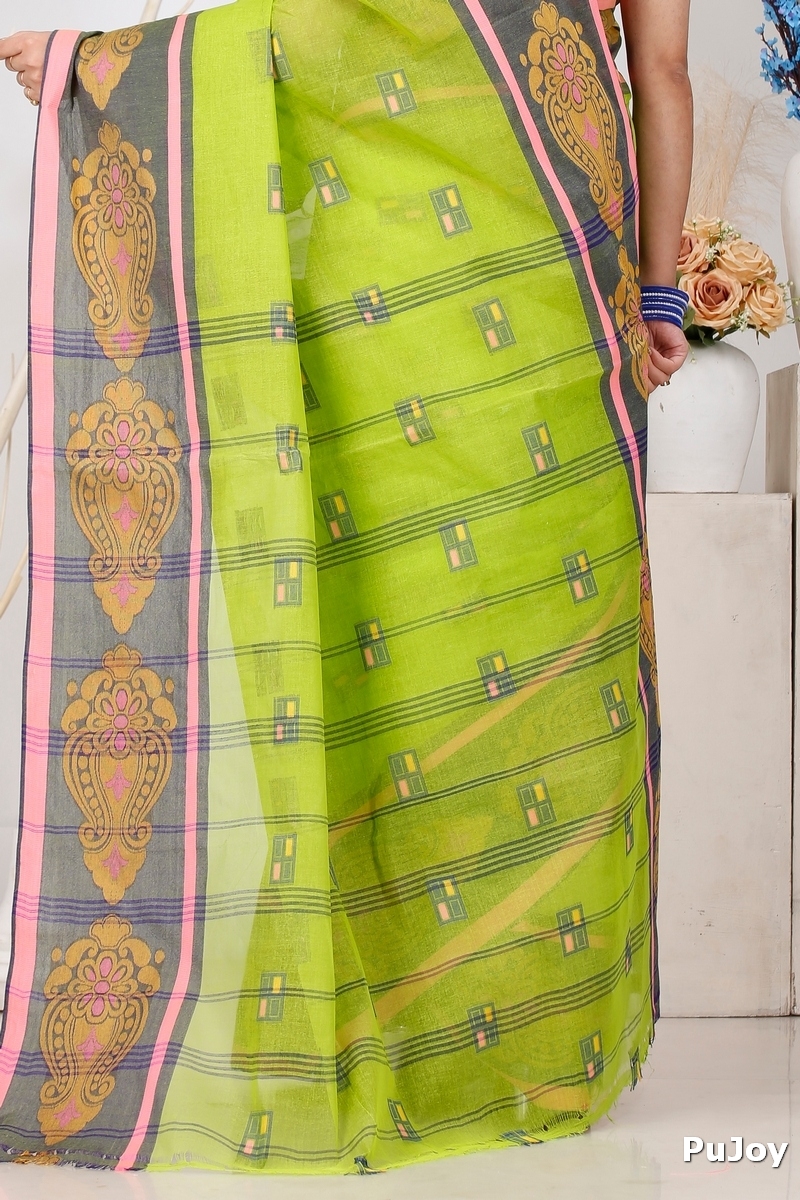 Light Green Pure Cotton Mitul Tant Saree (1548)