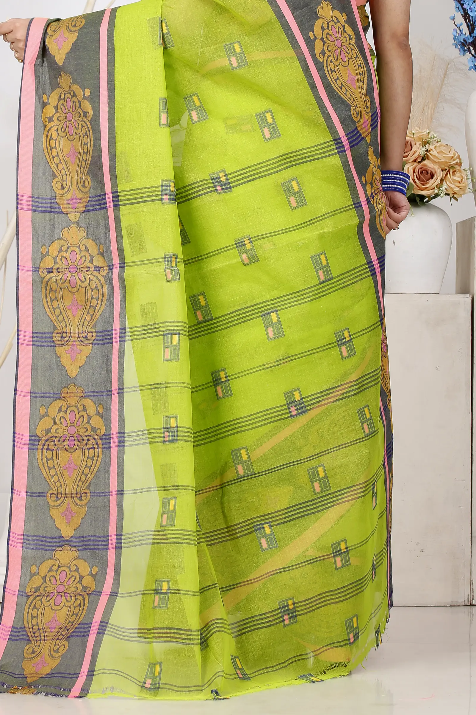 Light Green Pure Cotton Mitul Tant Saree (1548)