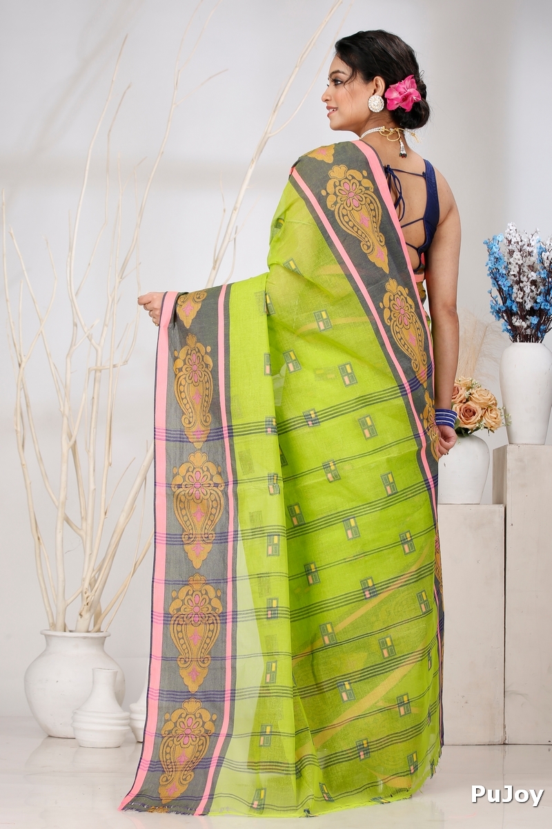 Light Green Pure Cotton Mitul Tant Saree (1548)