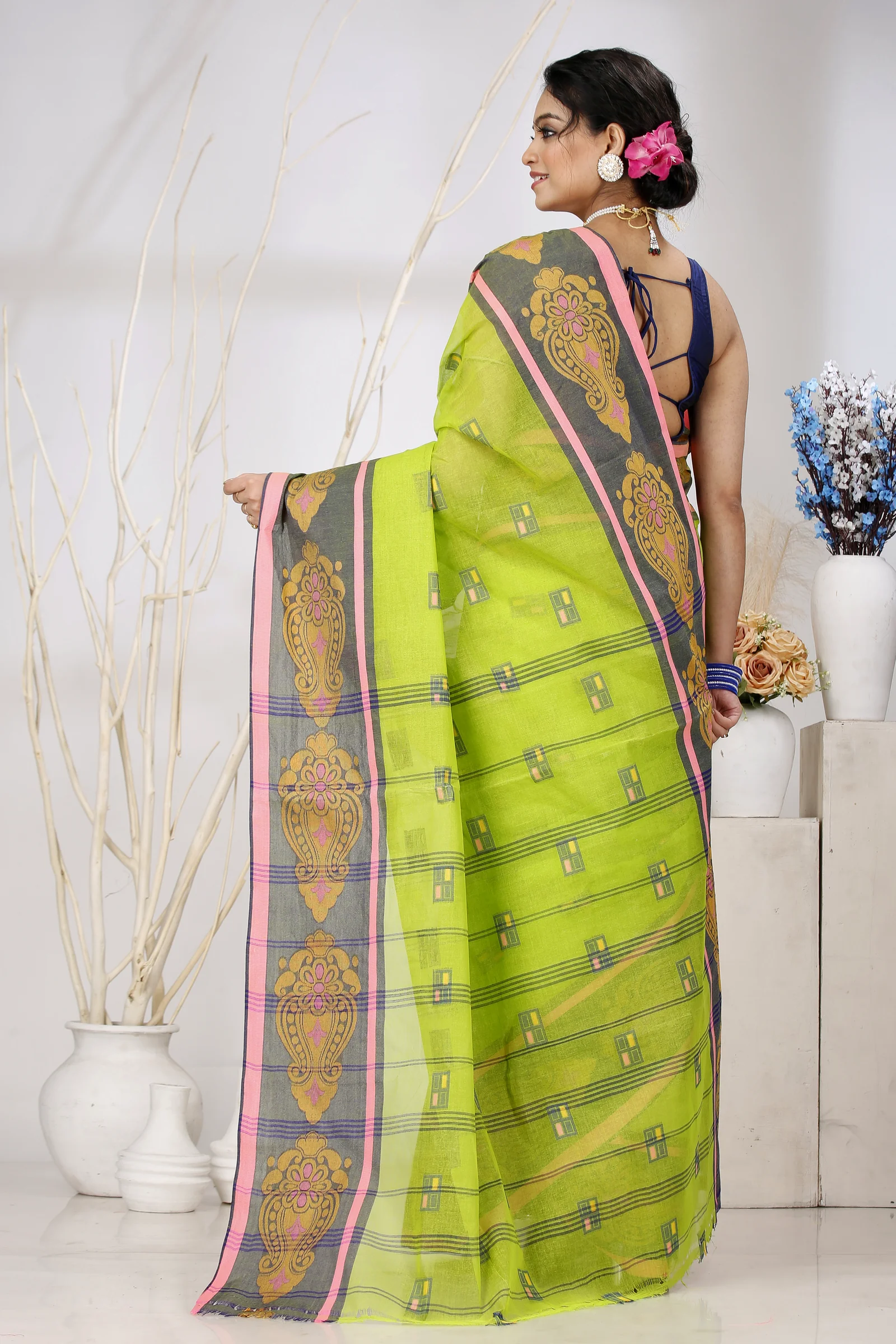 Light Green Pure Cotton Mitul Tant Saree (1548)