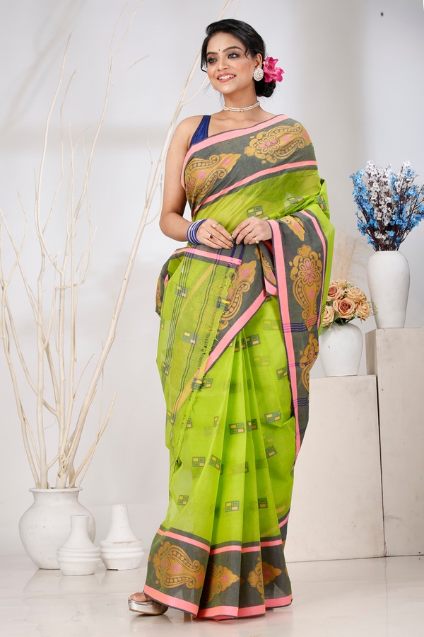 Light Green Pure Cotton Mitul Tant Saree (1548)