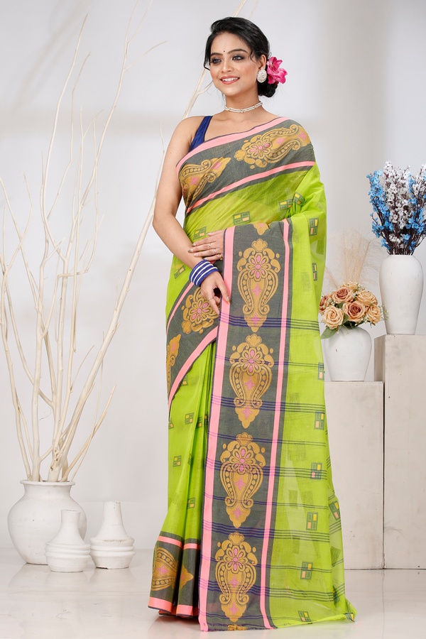 Light Green Pure Cotton Mitul Tant Saree (1548)