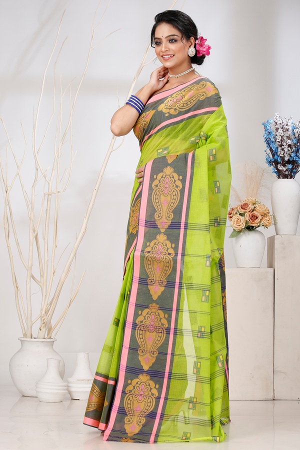 Light Green Pure Cotton Mitul Tant Saree (1548)