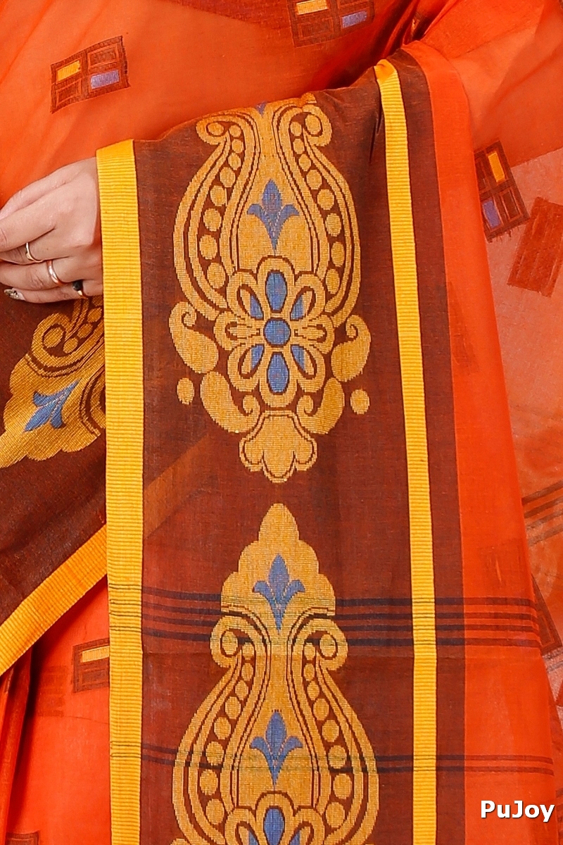 Orange Pure Cotton Mitul Tant Saree (1549)