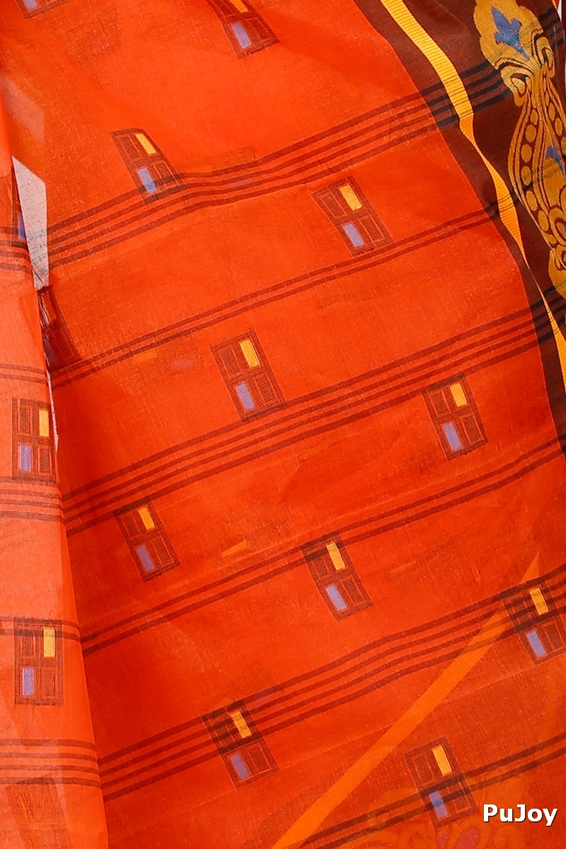 Orange Pure Cotton Mitul Tant Saree (1549)