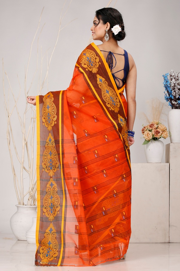 Orange Pure Cotton Mitul Tant Saree (1549)