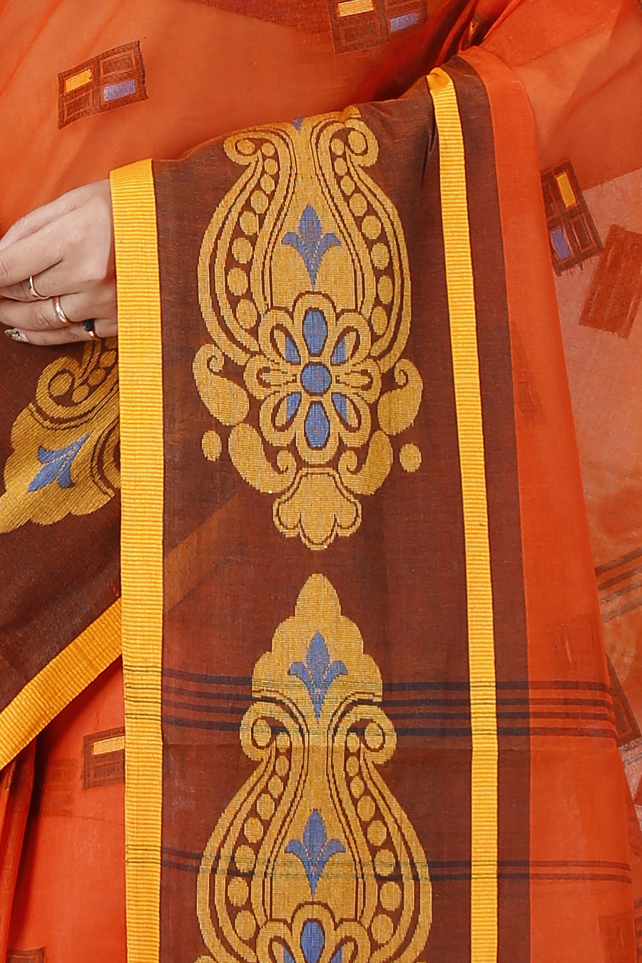 Orange Pure Cotton Mitul Tant Saree (1549)