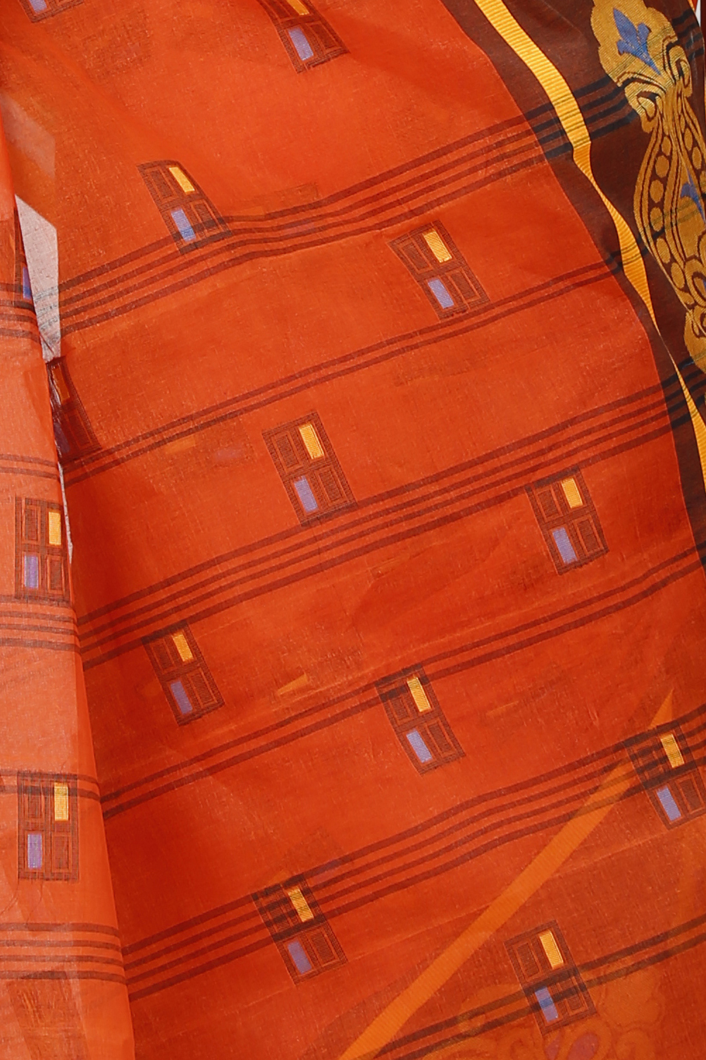 Orange Pure Cotton Mitul Tant Saree (1549)