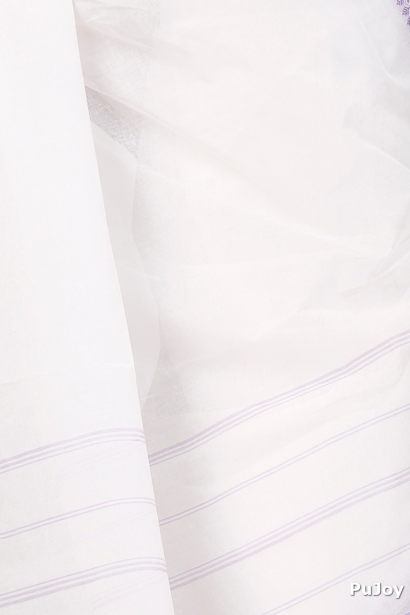 White Purple Pure Cotton Subra Tant Saree (1550)