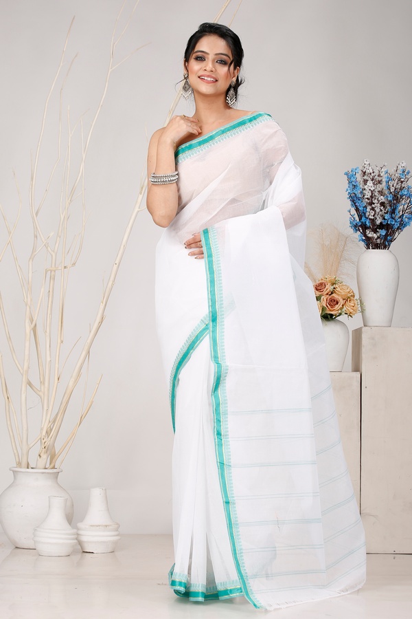 White Light Green Pure Cotton Subra Tant Saree (1552)