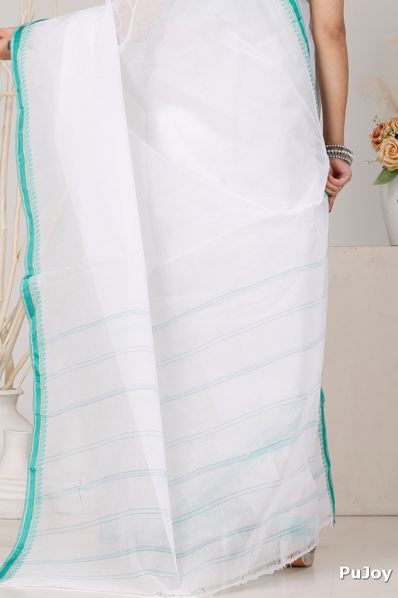 White Light Green Pure Cotton Subra Tant Saree (1552)