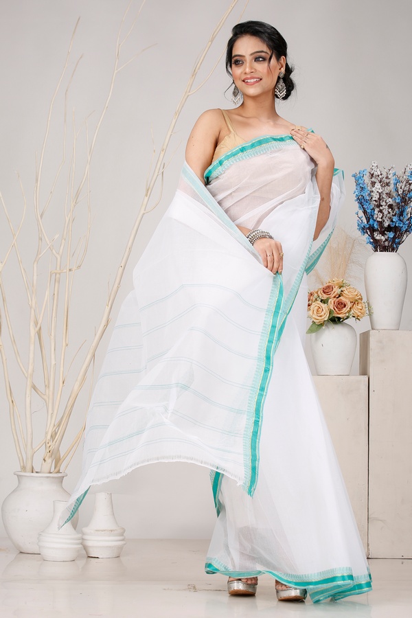 White Light Green Pure Cotton Subra Tant Saree (1552)