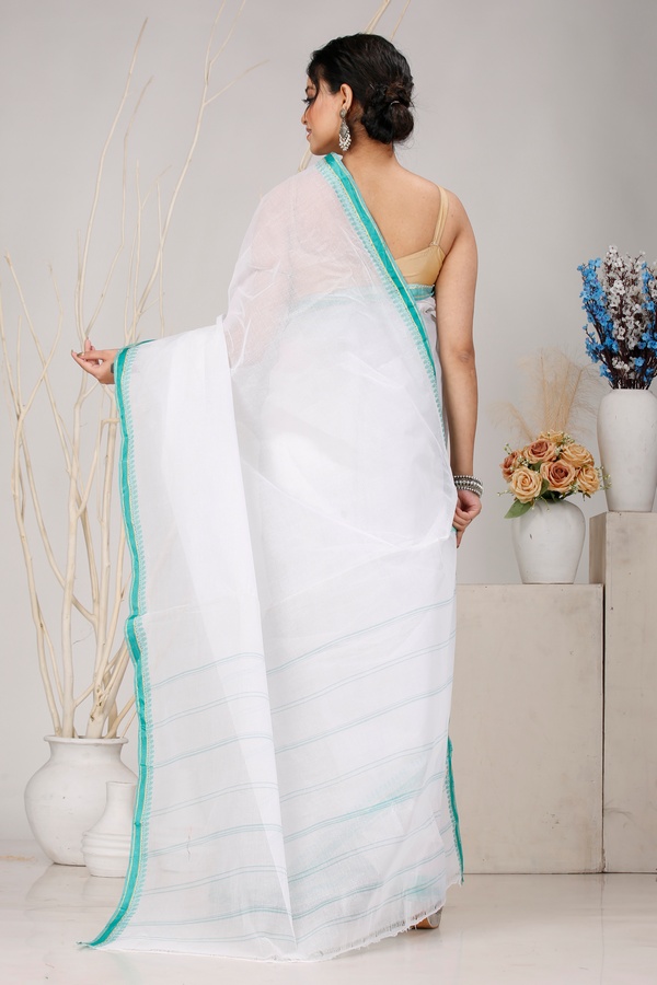 White Light Green Pure Cotton Subra Tant Saree (1552)