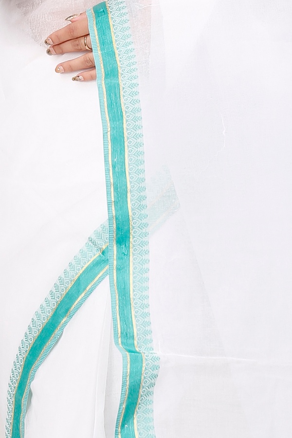 White Light Green Pure Cotton Subra Tant Saree (1552)