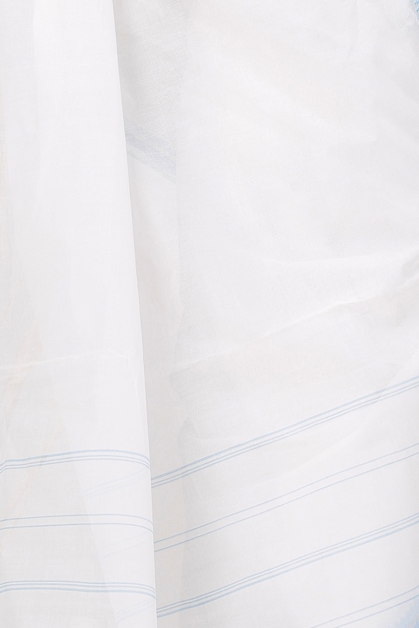 White Blue Pure Cotton Subra Tant Saree (1553)