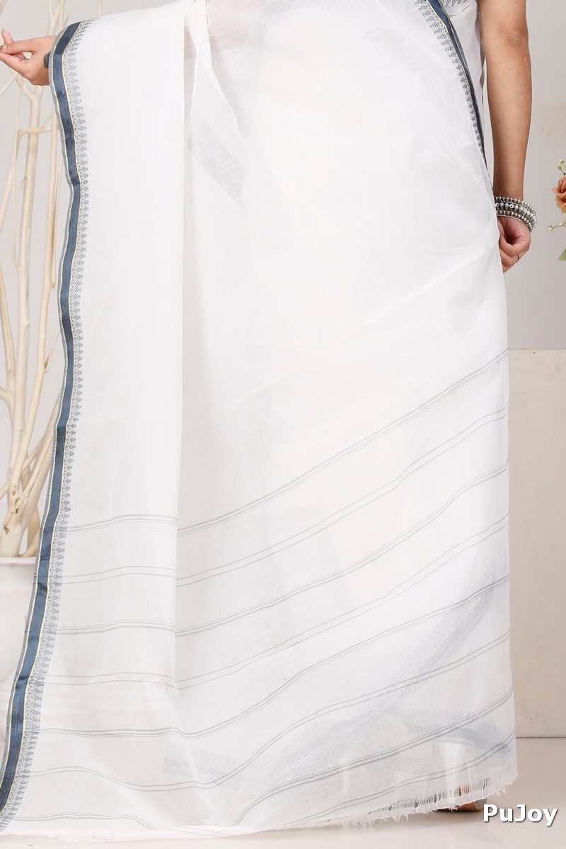 White Black Pure Cotton Subra Tant Saree (1555)