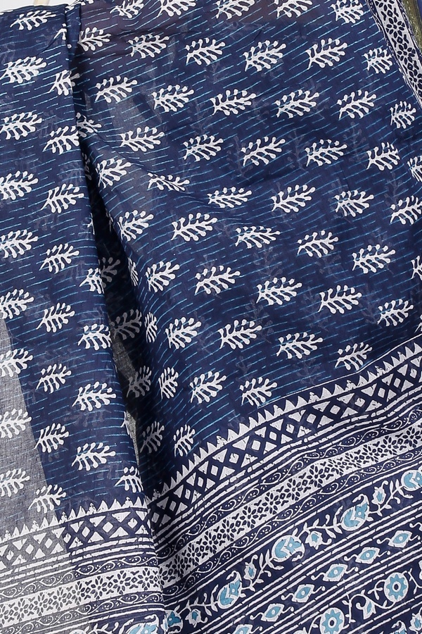 Blue Pure Cotton Mela Printed Handloom Saree (1556)