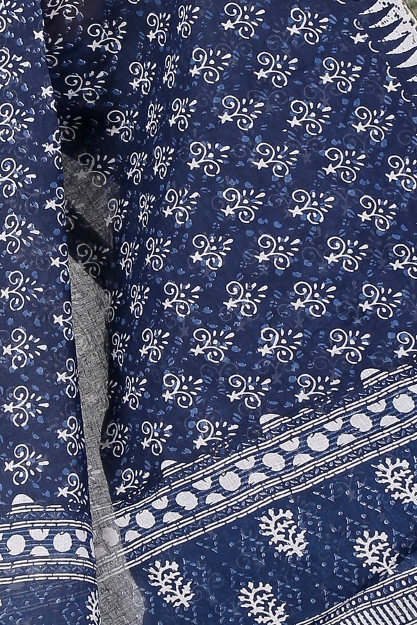 Dark Blue Pure Cotton Mela Printed Handloom Saree (1557)