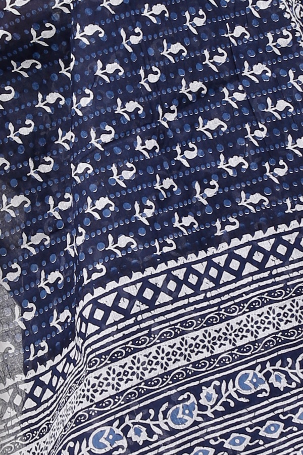 Naby Blue Pure Cotton Mela Printed Handloom Saree (1558)