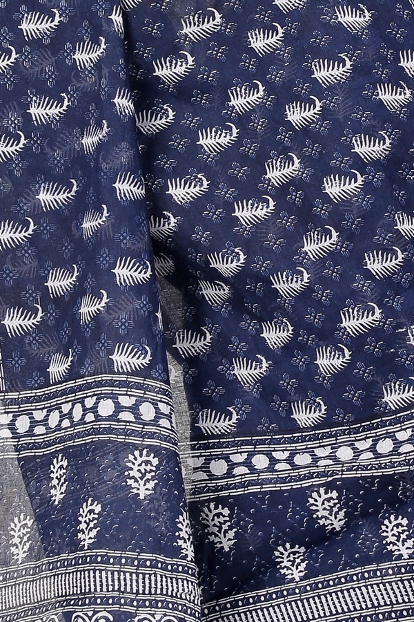 Night Blue Pure Cotton Mela Printed Handloom Saree (1559)