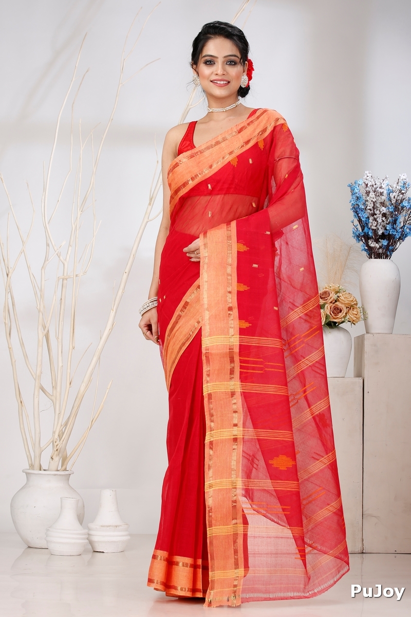 Red Pure Cotton Metu Tant Saree (1560)