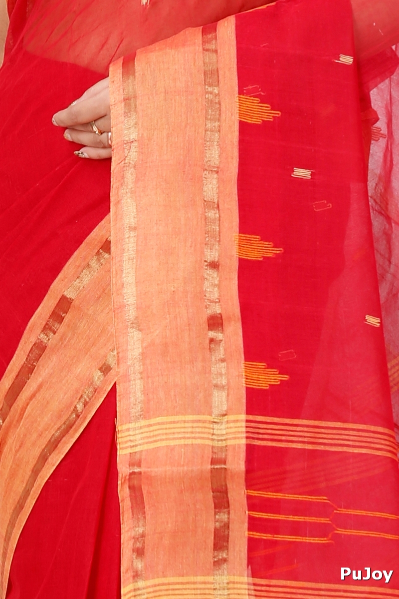 Red Pure Cotton Metu Tant Saree (1560)