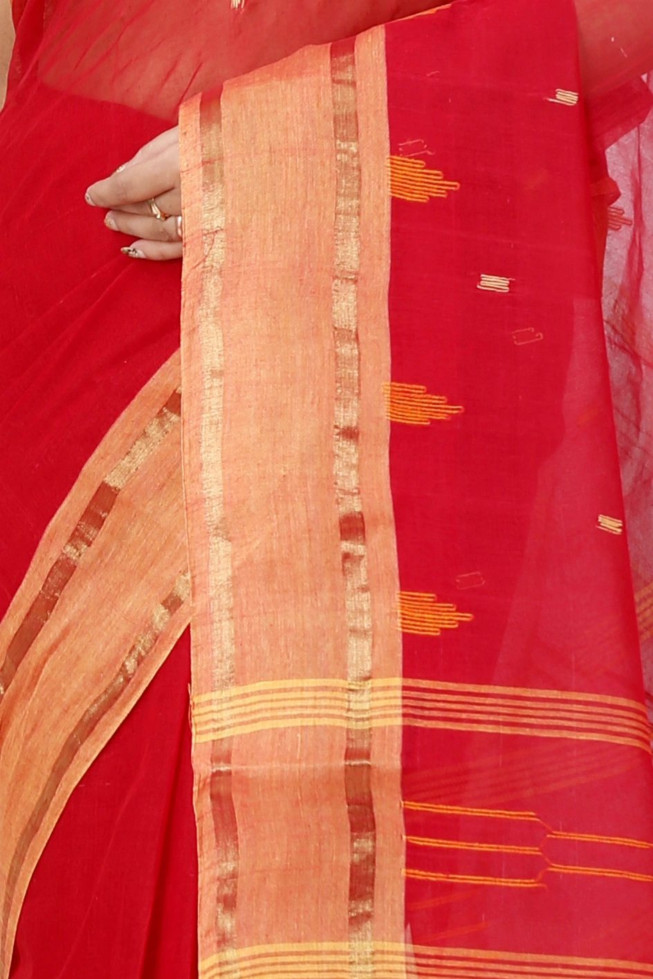 Red Pure Cotton Metu Tant Saree (1560)
