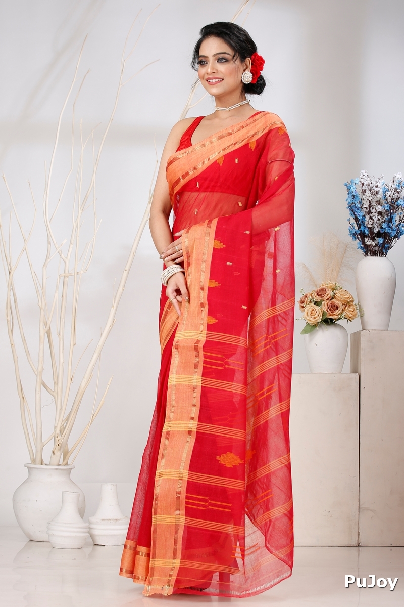 Red Pure Cotton Metu Tant Saree (1560)