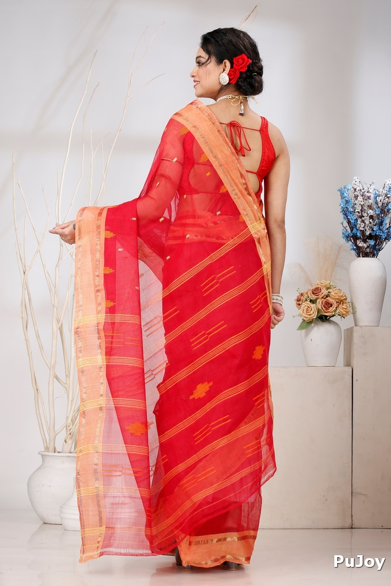 Red Pure Cotton Metu Tant Saree (1560)