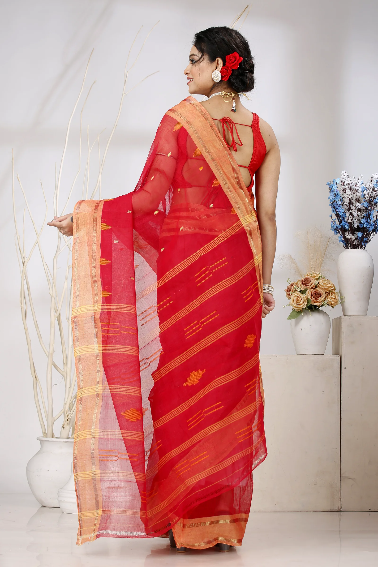 Red Pure Cotton Metu Tant Saree (1560)