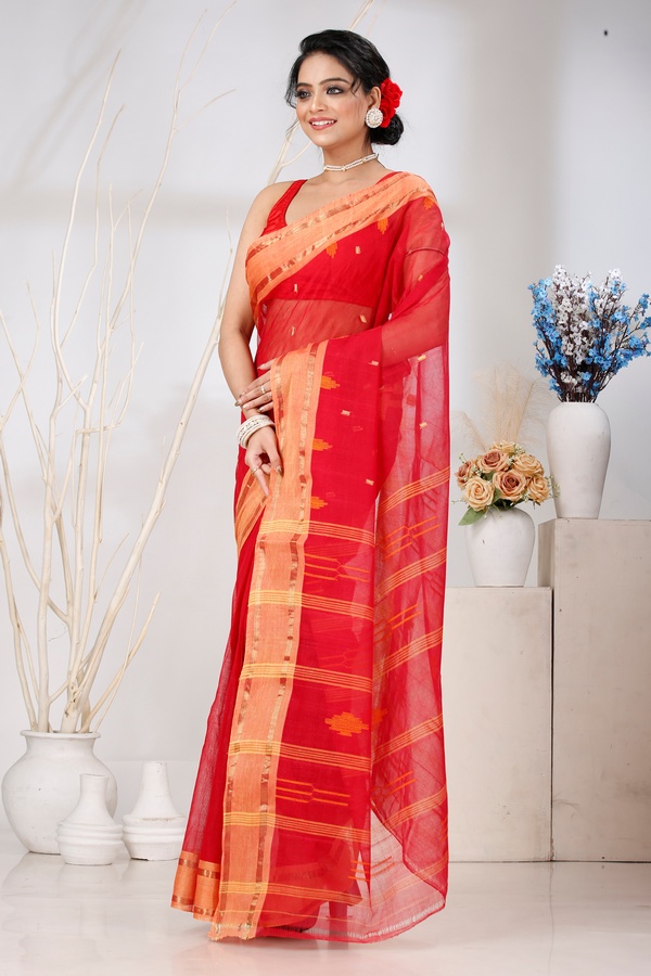 Red Pure Cotton Metu Tant Saree (1560)