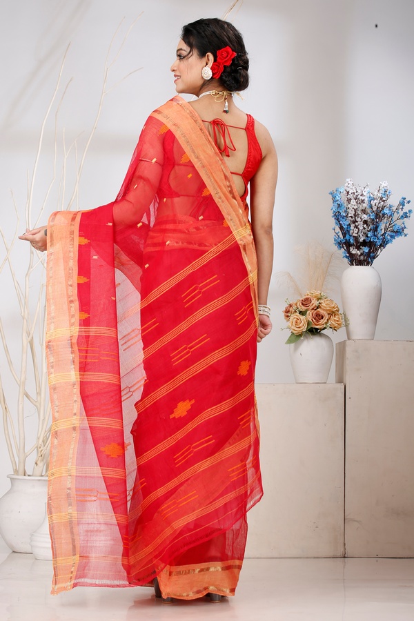 Red Pure Cotton Metu Tant Saree (1560)