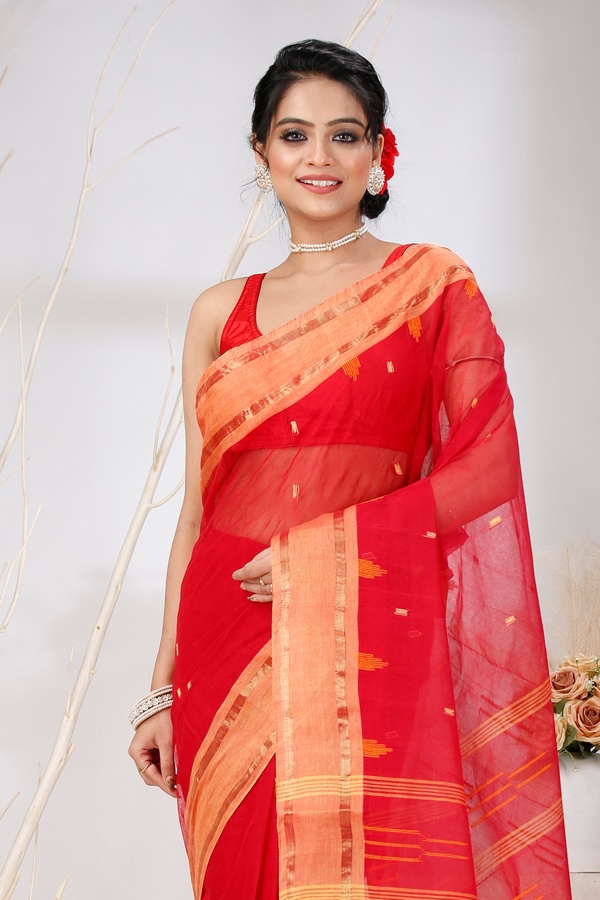 Red Pure Cotton Metu Tant Saree (1560)