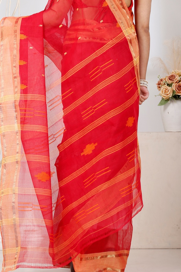 Red Pure Cotton Metu Tant Saree (1560)
