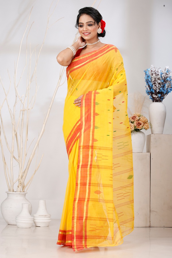Yellow Pure Cotton Metu Tant Saree (1561)